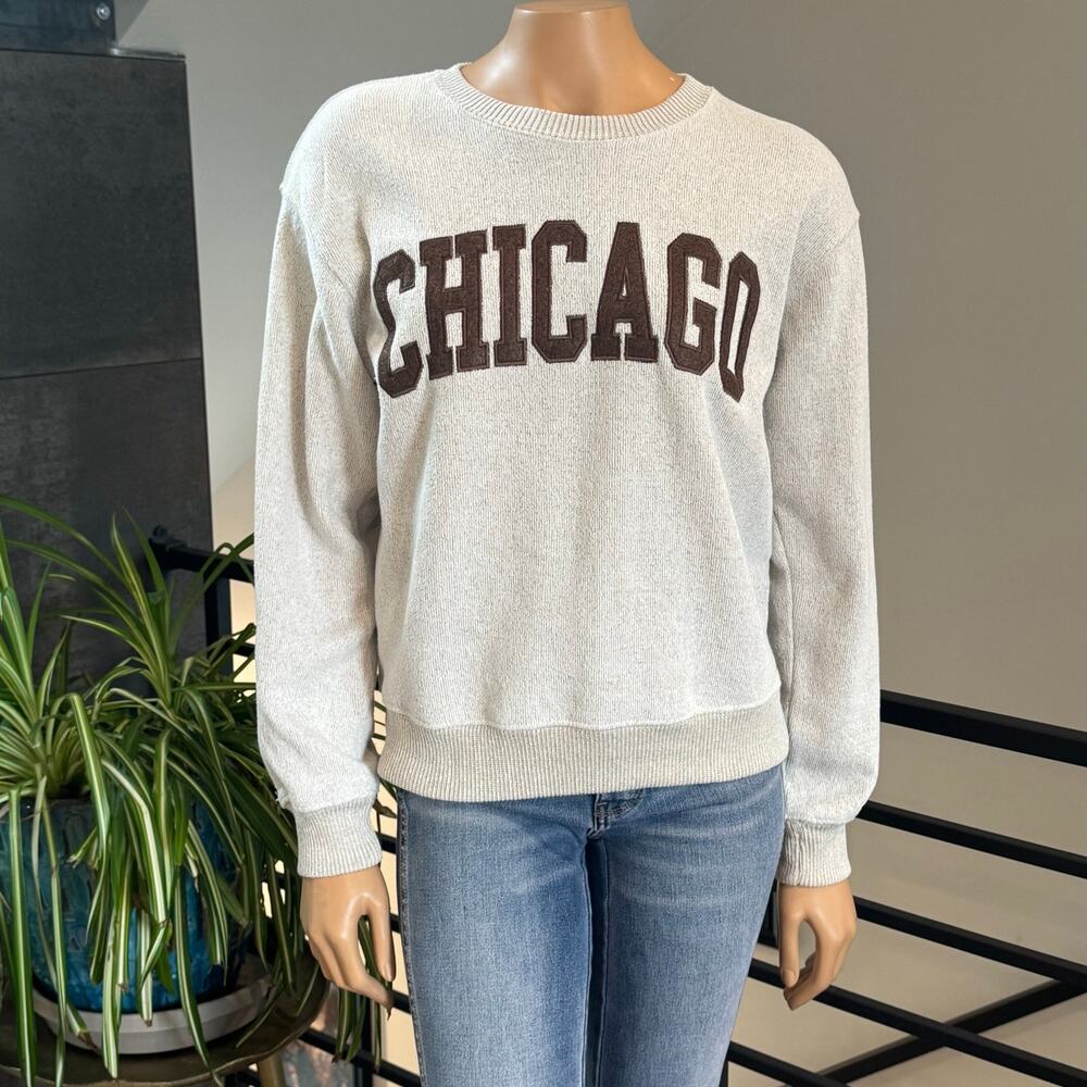 New York Popular Chicago Embroidered Knit Sweater Oatmeal Cream Small Fall